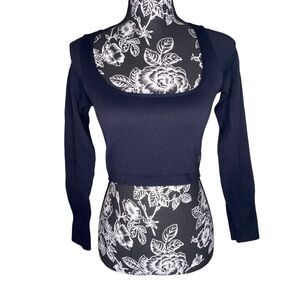 Sommer Ray Black Ribbed Crop Top Long Sleeve Fitted Square Neck Small Beach